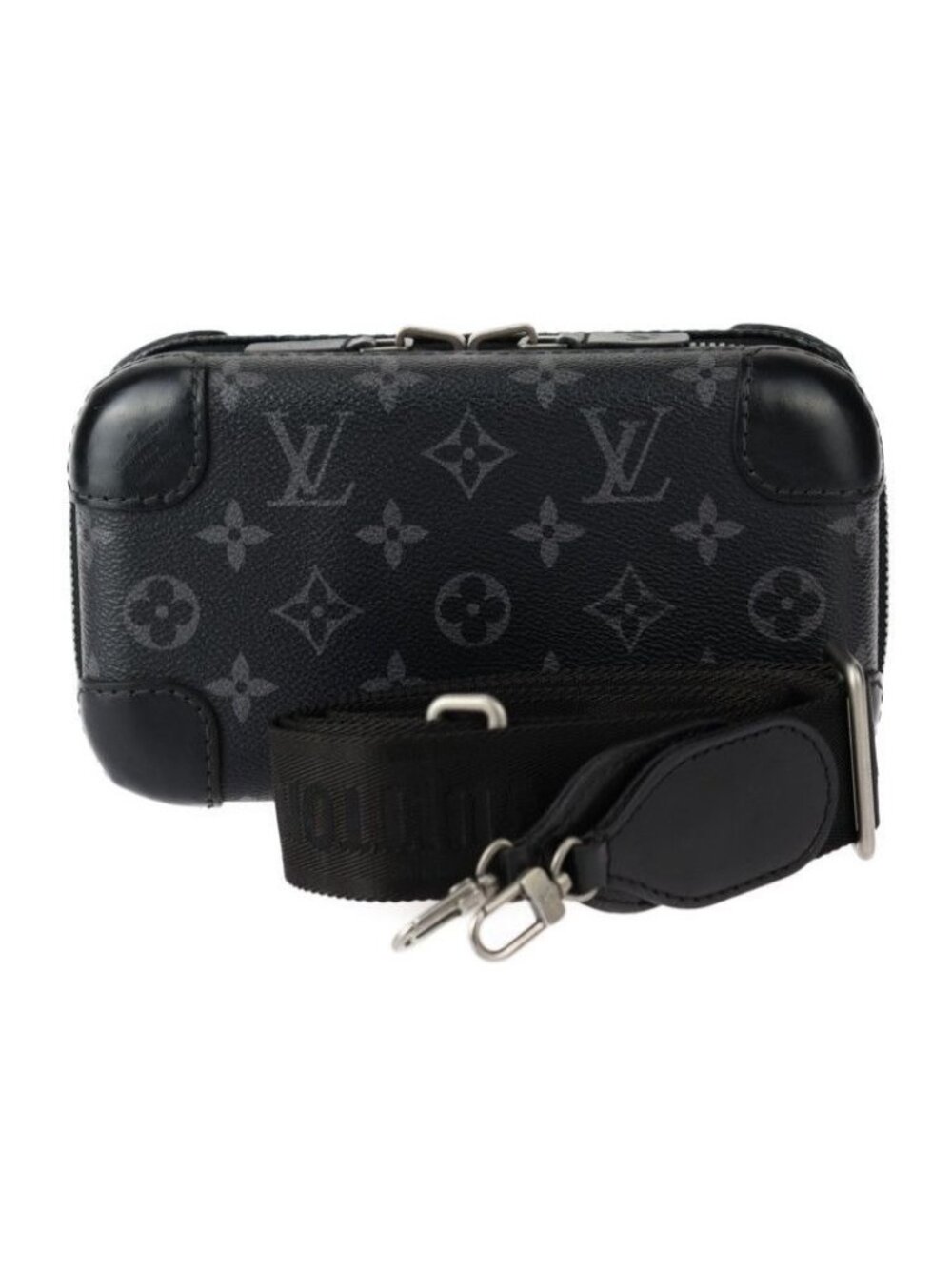 Louis Vuitton Horizon Clutch Shoulder Bag Leather Black Gray Silver